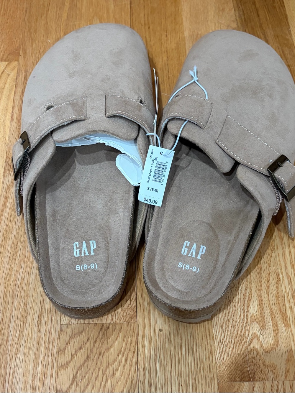 GAP Taupe tan faux Suede Buckle Clogs slides women’s 8-9 NWT neutral shoe - Picture 2 of 3
